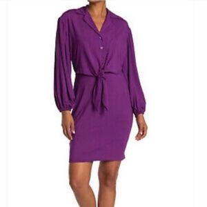 NWT Calvin Klein Violet Rayon Stretch Long Sleeve Button Front Tie Waist…